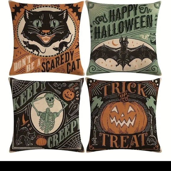 Set of 4 Vintage Halloween pumpkin cat 18x18 Pillow Covers.Message me ur… - Picture 6 of 12